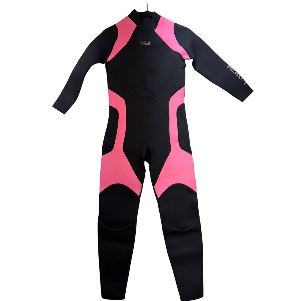 Hevto Youth Full Body Wetsuit Size 14 Black Pink Long Sleeve Back Zipper NWT